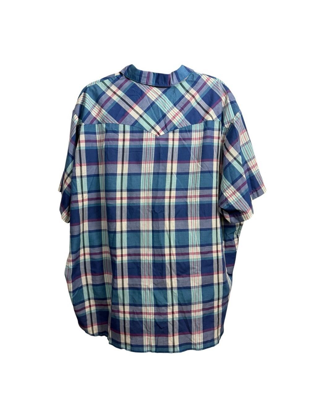 Vintage Y2K Big Man Wrangler Pearl Snap Plaid Western Shirt Size 3X Blue - Picture 5 of 8
